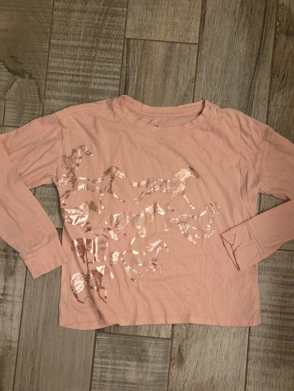 GAP Girls Long-Sleeve Metallic Horse Tee - Blush Pink